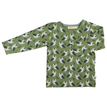 Pigeon Organics: Eulen-Shirt Langarm Grün