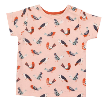 Nur noch Gr. 110/116: T-Shirt Pigeon Organics mit Vögel-Druck Rosa