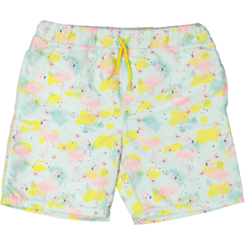 Bis Grösse 146/152: Geggamoja Schwimm-Shorts mit UV-Schutz (UV 50+) Rosa Flamingos / Palmen