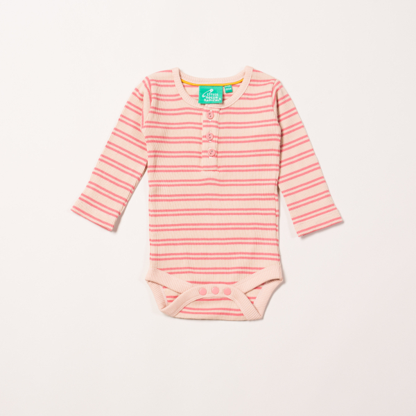Nur noch 62/68: Langarm-Body aus Bio-Baumwolle "Sugar Pink Stripes" von Little Green Radicals