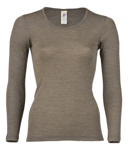 Engel Natur Damen-Langarmshirt Wolle-Seide Walnuss