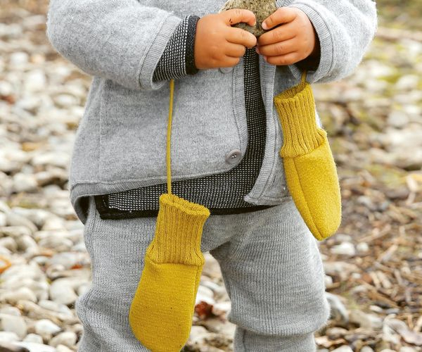 Einzelstücke Bordeaux/Lagoon/Curry: Disana Walk-Handschuhe / Fäustlinge mit Band