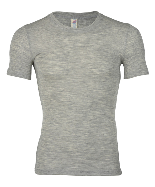 Engel Herren Kurzarm-Shirt Wolle-Seide, Hellgrau Melange