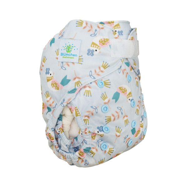 Blümchen OneSize (4-16 kg) Überhose, KLETT, doppelte Beinbündchen, PUL