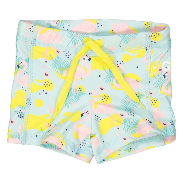 Nur noch Gr. 98/104 + 146/152: Geggamoja Short-Pant mit UV-Schutz (UV 50+) Rosa Flamingos / Palmen