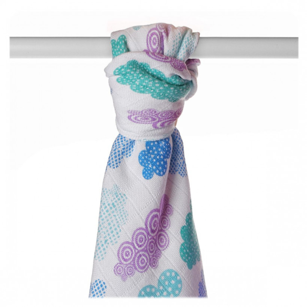 Xkko Mullwindeln 90x100 cm, Bambusviskose, einzeln, Wolken blau / lila